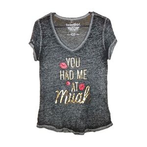 “You had me at muah” v-neck sheer shirt